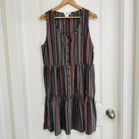 Mododoc Los Angeles Dress NWT Sleeveless Tiered Dress Multicoloured Button Up - Picture 1 of 6